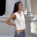 Women's Clothing Temperament White Sleeveless Shirt Women Design Lace Up V Neck Vest Top_ecoleips.com