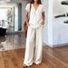 Women's Clothing Summer Fashion Women's Solid Color Suit Set Solid Color Elegant Commuting Style Cotton V Neck Sleeveless Top Vest_ecoleips.com