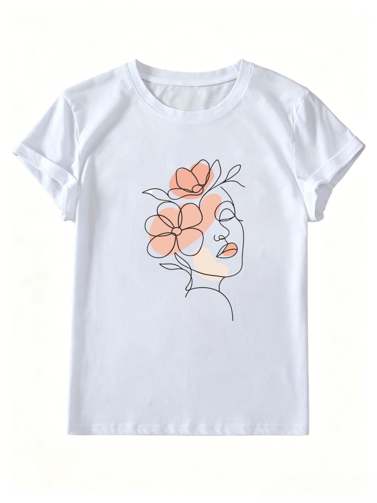 Women Crew Neck Short Sleeve T-Shirt Minimalist One Line Woman Floral Abstract Graphic Casual Summer Basic Daily Top For Ladies_ecoleips.com