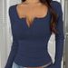 Women's Lace Button V Neck Long Sleeve Top Slim Fit Style Spring Autumn Fashion Top_ecoleips.com