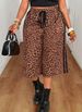 Curvy Women Multi Tone Leopard Print Capri Wide Leg Pants, Elastic Waist Side Contrast Tape Bow Casual Spring Summer Trousers_ecoleips.com