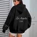 Women's European American Style Letter Print Hooded Sweatshirt Zip Up Casual Fashion Jacket Autumn Winter_ecoleips.com