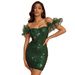 European And American Women's Fashion Off-Shoulder Party Sexy Sequin Ruffle Bodycon Slimming Short Dress Nightclub_ecoleips.com