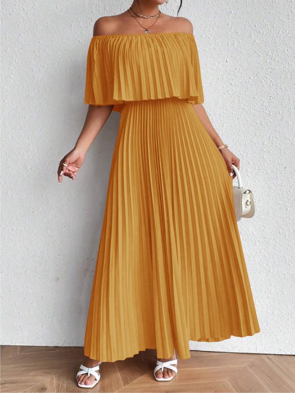 Women's Clothing One Shoulder Beach Pleated Dress_ecoleips.com