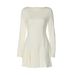 French-style Women's Clothing 2025 Autumn New Fashion Beaded Round-neck Pleated Slim-fit Waist-cinching Back-zip Dress_ecoleips.com