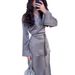 European And American Cross-border Foreign Trade 2026 Spring New Satin Patchwork Waist-cinching Design Long Skirt_ecoleips.com