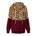 Women's Fleece-Lined Leopard Print Hooded Zip-Up Sweatshirt – Oversized Fit, Winter Warmth, Polyester Velvet (White/Khaki/Red/Green/Black)_ecoleips.com
