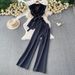 High End Fashionable V Neck Fitted Coat And High Waisted Wide Leg Suit Pants Set Embroidered Beaded Sequined Goddess like Women's Clothing_ecoleips.com