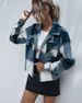 Women's Plaid Contrast-Color Long Sleeve Jacket Winter Fashion Notched Lapel Single-Breasted Coat_ecoleips.com