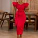 Women's Clothing Fashion Temperament Elegant Ruffled Solid Color Hip Wrapped African Dress_ecoleips.com