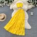 Summer New Style Women's Yellow Pleated Two Piece Set Alluring Layered Cake Skirt Elegant Commuter Suit Pure_ecoleips.com