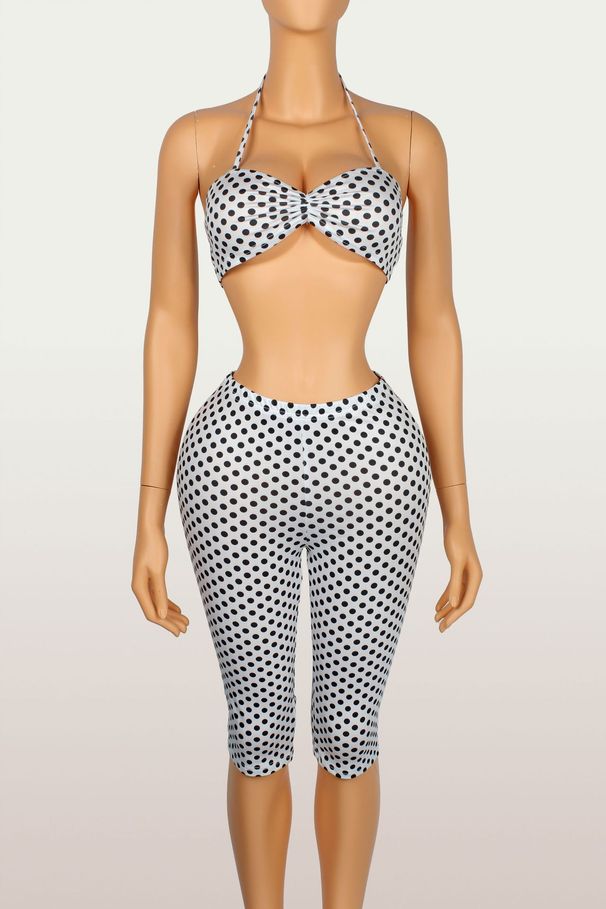 European And American Cross-Border New Women's Fashion Polka Dot Print Sexy Camisole Top Waist-High Hip-Lifting 7/8_ecoleips.com