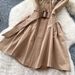 French Style Women's Sleeveless A-Line Dress High Waisted Slimming Elegant Khaki Summer Dress_ecoleips.com
