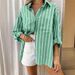 European And American 2025 Spring And Summer New Loose Polo Collar Striped Shirt Holiday Style Jacket_ecoleips.com