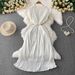 Women's Clothing Temperament Heavy Pearl Wood Ear Round Neck Dress Waist Slim Pleated Long Skirt_ecoleips.com