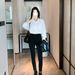 Women's White Loose Long Sleeved Blouse French Style Shirt for Middle School Students Inner Or Outer Layer_ecoleips.com