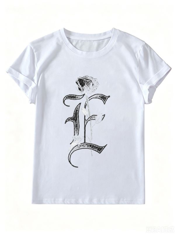 Women’s Vintage Illustration T-Shirt, Round Neck Casual Short Sleeve Tee For Spring Summer Fashion_ecoleips.com
