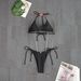 New Black Bikini Three Piece Swimsuit Style Sexy Low Waisted Thong Two Piece Tie On Women's Clothing_ecoleips.com
