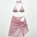 Women Pink Floral 3 Piece Bikini Set Triangle Thin Strap Swimsuit Twist Wrap Cover Up Skirt Summer Beach Bathing Suit_ecoleips.com