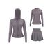 Women's Slim Fit Outerwear Three Piece Set With Hooded Skirt And Gold Jacket In Stock Sports Running Yoga Clothing_ecoleips.com