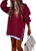 Women's Spring Autumn Fashion Splicing Side Zipper Design Sweatshirt Round Neck Long Sleeved Mid Length Irregular Tops_ecoleips.com