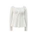Voya Women's 2026 Winter New Elegant Women's Solid Color U-Neck Splicing Lace Long Sleeve Top T-shirt_ecoleips.com