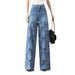 High-waisted Wide-leg Pants Women's New Summer 2026 Fashion Temperament Versatile Hollow Lace Patchwork Denim Drape Pants_ecoleips.com