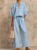 Women's Solid Color Zip up Sweatshirt And Straight Leg Pants Set Casual Loose Fit Autumn Summer European American Style_ecoleips.com