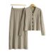 Elegant Knit Sweater & Skirt Set - Slim Fit Cardigan With Knee-Length Pencil Skirt (Brown, Beige, Black, Nude, Gray) - One Size Fits Most_ecoleips.com