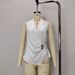 Style Satin V-neck Slim Fit Tie Sleeveless Shirt For Women Summer Elegant French Off-shoulder Waist-cinching Commuter_ecoleips.com