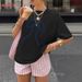 Women's Minimalist Style Base Layer T-Shirt Navy Blue Bow Print Short Sleeve Summer Top_ecoleips.com