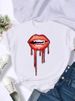 European And American Cross-border Foreign Trade Wholesale Clothing Sexy Colorful Lips Round-neck Plus-size Short-sleeve_ecoleips.com