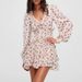 floral Ruffle Trim Waist V-neck Long-sleeve Dress For Women, European And American Seaside Vacation Pleated Mini Skirt_ecoleips.com
