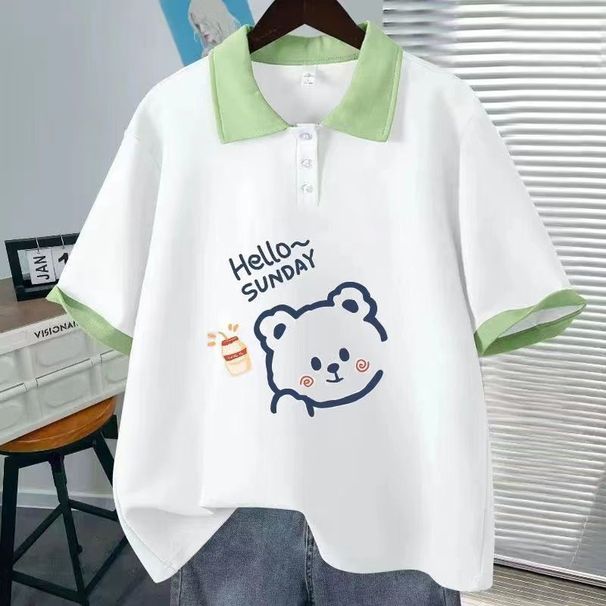 Cute Cartoon Print Polo T-Shirt & Pants Set For Teen Girls - Soft Cotton Blend Summer Outfit (XS-XL, Multiple Colors)_ecoleips.com
