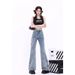 2025 Spring And Autumn New Vintage Washed Distressed Butterfly Embroidery Versatile Design Slightly Flared Denim Pants_ecoleips.com