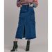 Korean Fashion Street Style Versatile A-line Washed High Waist Multi-pocket Back Elastic Front Slit Denim Skirt_ecoleips.com