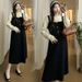 Real Shot In Stock New Large Size Spring And Autumn Two-Piece Color-Block Slimming Gentle Style Dress_ecoleips.com