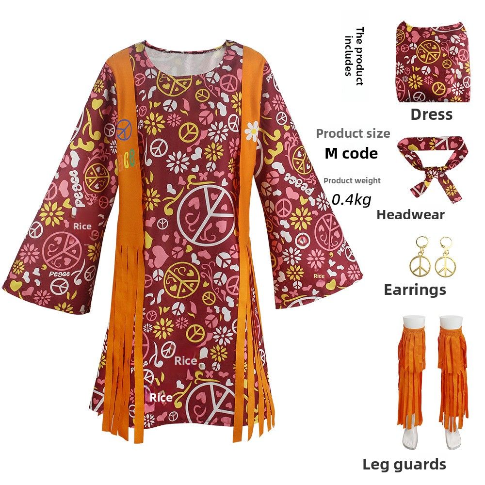 Halloween Cosplay Women's Arabian Fringed Costume, Vintage Hippie Performance Outfit, In Stock_ecoleips.com
