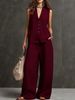 Women's Cotton Linen Two Piece Set Sleeveless Vest And Wide Leg Pants Casual Comfortable Spring Summer Autumn Outfit_ecoleips.com