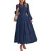 Women's V Neck Long Sleeve Dress Gathered Waist Layered Full Skirt Bestselling_ecoleips.com