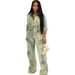 2027 Fashion European-USA Style Women Lapel Long Sleeve Short Denim Jacket + Jeans Multi-Pocket Washed Two Piece Suit_ecoleips.com