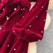 Elegant French Retro Velvet Dress With Embellished Beading, High Neck, Lantern Sleeves, Lace-Up Waist & Flared Hem_ecoleips.com
