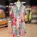 Women's V Neck Lace Short Sleeve Digital Print Dress Floral Design_ecoleips.com