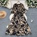 Vintage-Inspired V-Neck Floral Print Dress – Long Sleeve, Belted Waist & Flowy A-Line Silhouette (Multiple Colors, One Size)_ecoleips.com