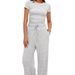 Women's Solid Color Casual Suit Pleated Short Sleeve Top And High Waisted Wide Leg Pants Sportswear Set Relaxed Everyday Wear Comfortable Feshion_ecoleips.com