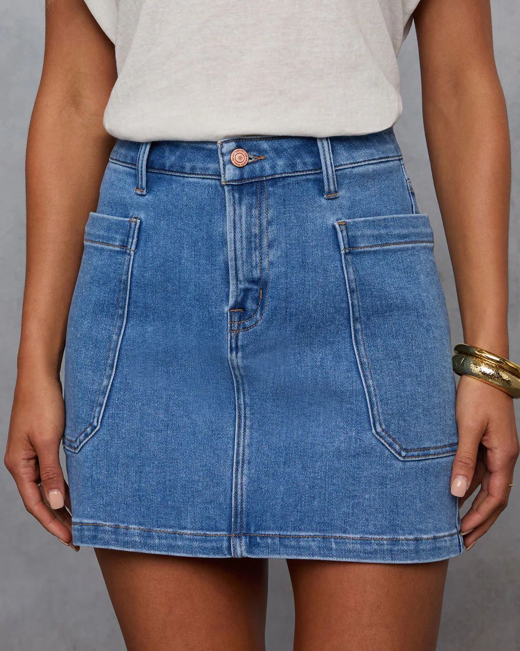 Stretchy Denim A-Line Mini Skirt For Women - Comfortable Washed Blue Jeans Skirt, Casual Slimming Fit_ecoleips.com