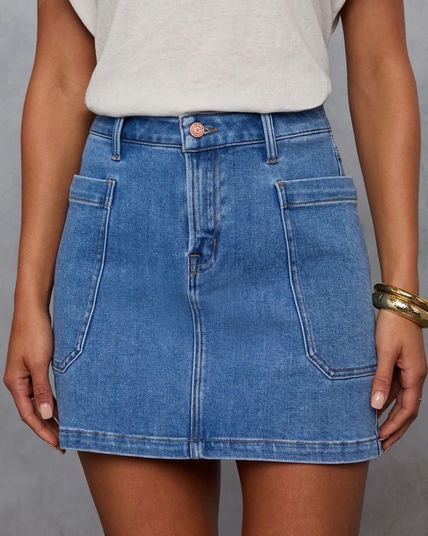 Stretchy Denim A-Line Mini Skirt For Women - Comfortable Washed Blue Jeans Skirt, Casual Slimming Fit_ecoleips.com