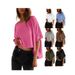Summer Casual Women's Oversized Batwing Sleeve T-Shirt Knot Short Sleeve Top For Women_ecoleips.com
