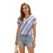 Women's V-Neck Flag Print T-Shirt Breathable Bamboo-Linen Blend Summer Top Tag-Free Comfort Available in 3 Colors_ecoleips.com