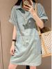 plus Size Women's Summer New Denim Dress Belly Cover Slimming Design Shirt Dress High Waist A-Line Korean Style Short Sleeve_ecoleips.com